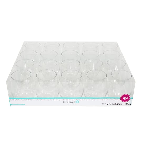 12oz. Clear Plastic Stemless Wine Glasses by Celebrate It™, 20ct.